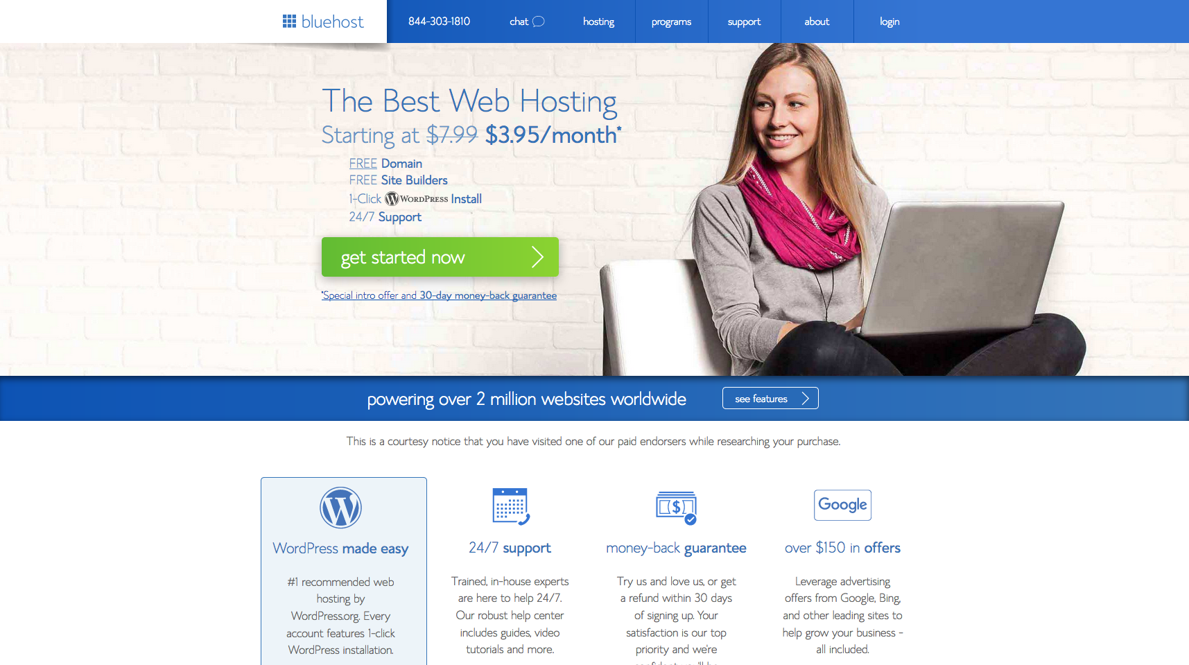 bluehost welcome screen