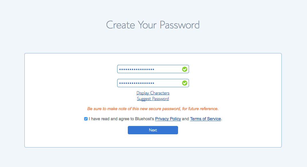 website password setup